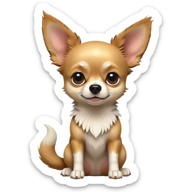 cinematic-[chihuahua dog]-realistic-full-body-sitting-emoji,-tail-resting-loosely-beside-its-paws,-head-tilted-dramatically,-scruffy-[black and tan and white]-fur,-simplified-yet-realistic-focused-features,-highly-detailed,-glowing-with-an-almost-sarcastic-glow sticker