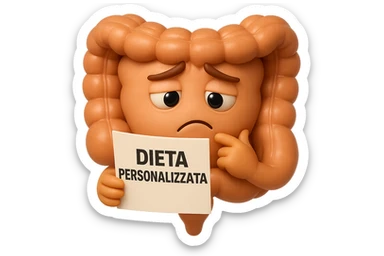 emoji stile iphone 3d di un intestino con mal di pancia che legge un foglio con la scritta "DIETA PERSONALIZZATA", ESPRESSIONE PENSIEROSA, iperrealistico 4k sticker