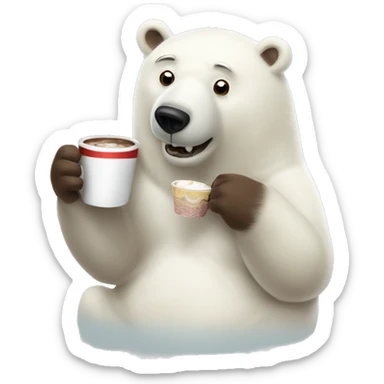 Polar bear drinking hot choclate sticker