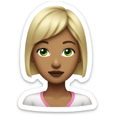 Girl with short blonde hair and bangs,green eyes,pouty pink lips sticker