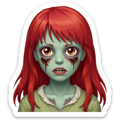 zombie girl with long red hair and bangs and brown eyes  sticker