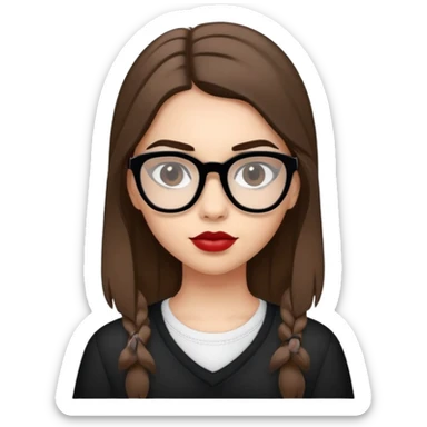 A teenage girl with black glasses a tiny bit of medium length light brown shade of hair thick eyebrows dark brown eyes a medium heart shaped lips  sticker
