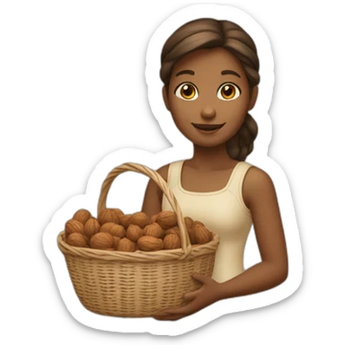Girl with basket of walnuts sticker