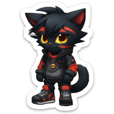 Edgy Shy Anthro boyish cool pretty dark black Litten-Pokémon-cat-fursona techwear sticker