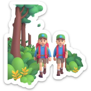 adventurer walking through a magical forest sticker