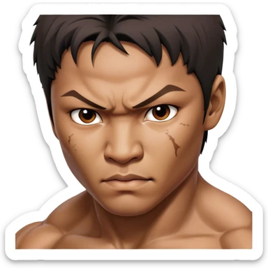​Cinematic Realistic Portrait of Tony Jaa, a close-up depiction capturing his intense, determined expression and finely detailed features, rendered with dramatic natural lighting that emphasizes his rugged athleticism and unmistakable martial arts presence, sticker
