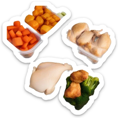 Meal prep container with two compartments: chicken in the big compartment and veggies in the small compartment  sticker
