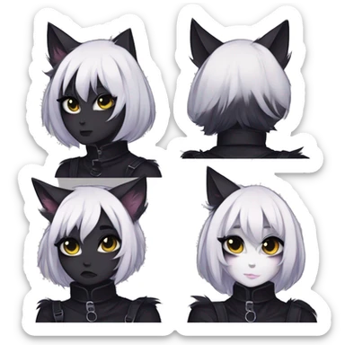Gorgeous furry gothic dark techwear anime style anthro black cat furry sona with blushing face aesthetic and pretty edgy black with collar and harness trending style sticker