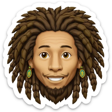 very realistic Bob Marley with gigantic dread locks in form heraldic crest with lion sticker