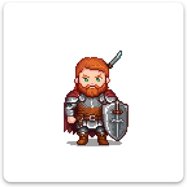ginger viking with red hair and beard, leather and metal armor, shield and sword sticker