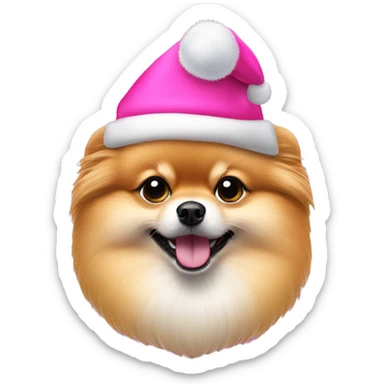 Pomeranian dog with pink christmas hat sticker