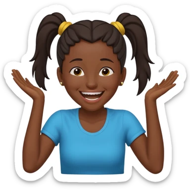 Baiza Ethiopian, dark hair Oldest but immature, no filter, funny Pose: laughing wildly, arms flailing age 21, hair in pony tail sticker