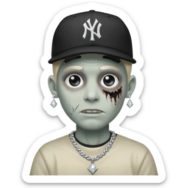 Zombie con aretes con una gorra new York yankee y una cadena de diamante hombre aretes pequeños y de negro y blanco  sticker