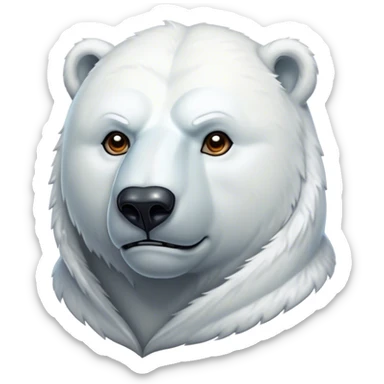 Cinematic Noble Polar Bear Portrait Emoji, Poised and regal, with a strong, muscular build cloaked in thick, snowy fur and piercing, determined eyes, Simplified yet sharp and sophisticated features, highly detailed, glowing with a soft, dignified polar glow, high shine, intelligent and majestic, stylized with an air of arctic authority, focused and commanding, soft glowing outline, capturing the essence of a watchful and confident guardian that feels as though it could step out of the screen with effortless authority! sticker