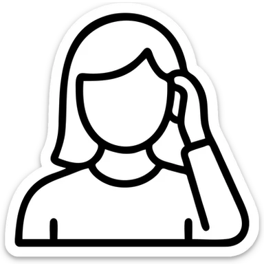 woman tucking hair behind ear, minimal outline, icon style sticker