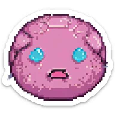 16-bit pixel art of a pink frowny face smooth rounded blob, simple retro gaming style sticker