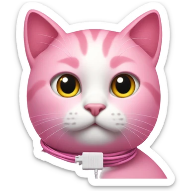 a pink cat whit a electric cable around neck sticker