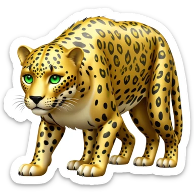 cinematic-jaguar-realistic-full-body-on all fours-emoji,-sleek-powerful-frame-poised-for-action,-golden-fur-adorned-with-bold-black-rosettes,-head-tilted-dramatically,-piercing-green-eyes-locked-onto-its-prey,-simplified-yet-realistic-focused-features,-highly-detailed,-glowing-with-an-almost-sarcastic-glow sticker