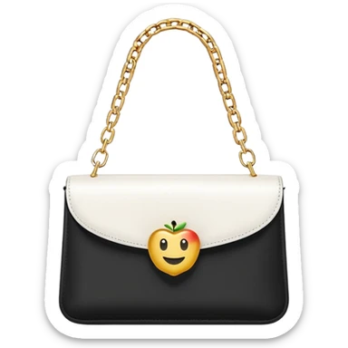 sleek white purse with gold chain handle, minimalist and modern, Apple-style emoji sticker