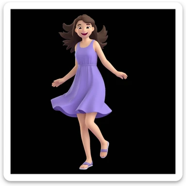 A brunette with straight hair laughs among friends at a picnic, wearing a light summer dress, her hair messy from the wind sticker