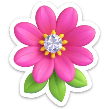 Transform the pink flower with diamonds into a 3D emoji style. Keep the diamonds sparkling and the flower vibrant and cute, with a polished and dimensional look typical of Microsoft style 3D fluent emojis. sticker