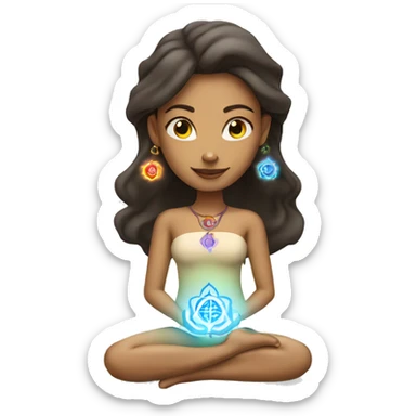 Light skin woman with 7 chakra symbols meditation  sticker