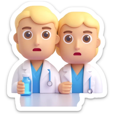 Close-up of two normal people's faces with concerned expressions, both choosing between two medical product options, in the same 3D emoji style as the reference image, with a neutral background. sticker