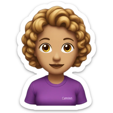 mujer cabello liso marron con ondas y camiseta morada con letras 4tech sticker