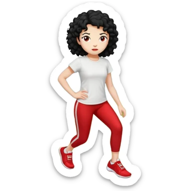 generate a pretty bratz fair skinned girl with curly black hair wearing a white tshirt trekking on a hill with red sneakers on and black leggings.  Put a hill behind her sticker