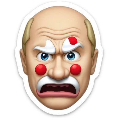 angry putin with a clown's nose sticker