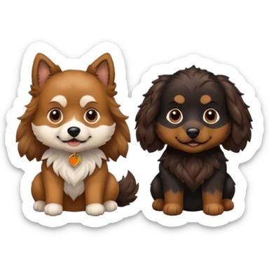 two dogs with wavy hair, one black and brown, one shades of brown, no white with mountains sticker