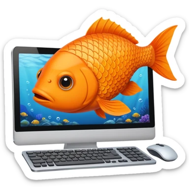 animal nature fish in a building working on a computer sticker