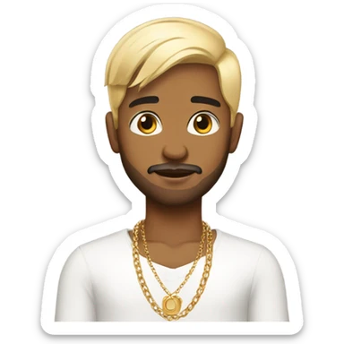 indian boy, with low taper fade, with blond high lights, and a started beard, wearing gold chains, with earing.\ sticker