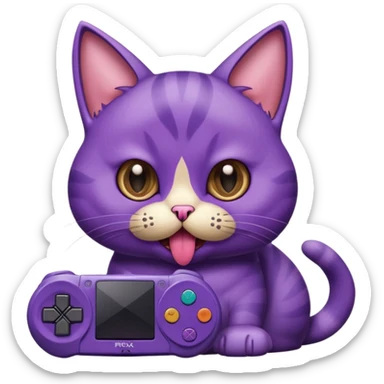 purple cat with huge eyes smelly lines and their massive brown tongue out also a playstation next to it sticker