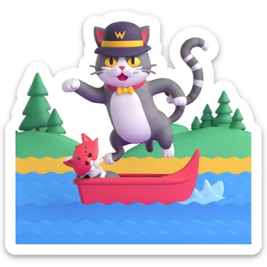 angry cat with a hat jumping into a lake sticker