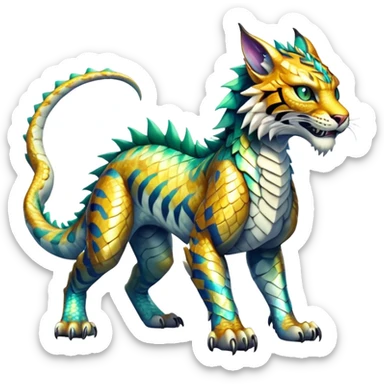 Shiny exotic Dragon-Tiger-type Fakémon-Lynx-Bobcat-creature full body sticker