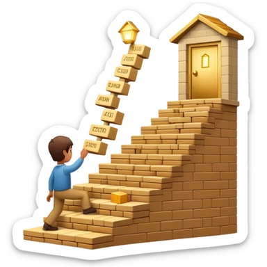 represents the habit formation process with a person stacking bricks to build a staircase, a signpost labeled "Cue → Action → Reward", and a glowing golden door at the top symbolizing success and transformation. Let me know if you need any tweaks! 🚀 sticker