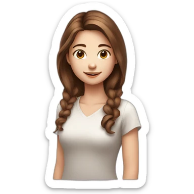 White cute girl with brown hair taking selfie sticker