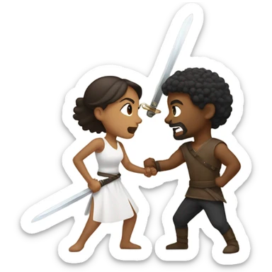 Mixed woman and Brownskinned man sword fighting eachother sticker