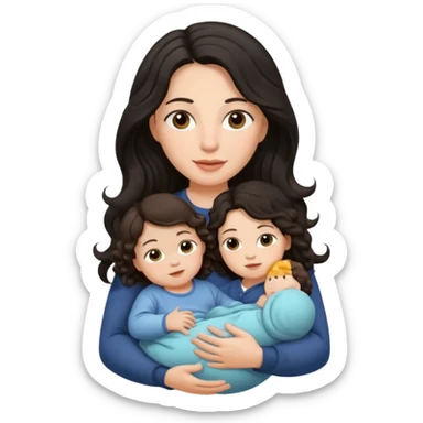 Mother long black wavy  hair  holding 1 infant brown hair fair skin sticker