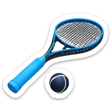 Blue racquet with blue handle an a small black ball sticker