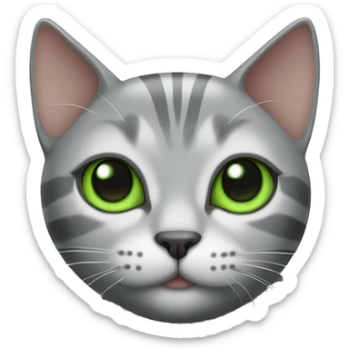 A striped grey cat with green eyes is lying sticker