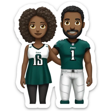  Brown guy with beard and mustache holding hands with a brown girl with her hair in a bun in Philadelphia eagles clothing  sticker