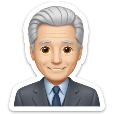 emoji of a gentleman in his 70s, silver hair combed back, wearing a suit, warm smile sticker