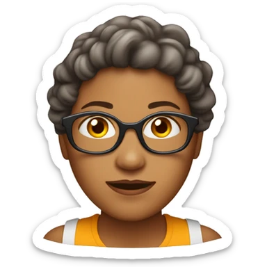 Mulher, 50 anos, cabelo castanho médio e ondulado, olhos castanhos, cara redonda, pele clara, divertida, a piscar o olho sticker