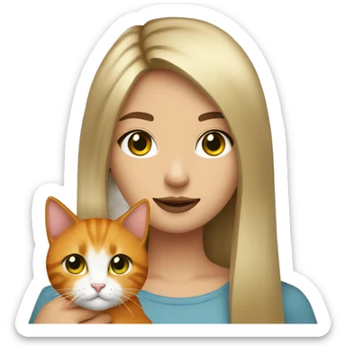 A girl with straight hair dirty   blonde de green eyes and Holding a orange cat sticker