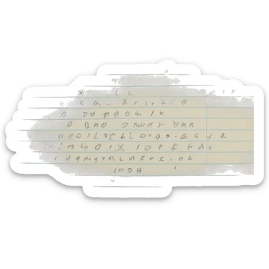 a square-shaped sheet of paper with neatly written text in handwriting. Some words are highlighted in color. sticker