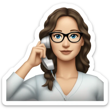 Photo of Brunette Jennifer Lawrence wearing black glasses and blue eyes talking on the phone  sticker