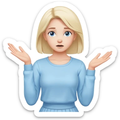 girl wearing pastel blue clothes shrugging with hands spread in an "I don't know" gesture sticker