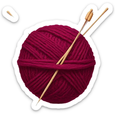 burgundy ball of thread with knitting needles sticker